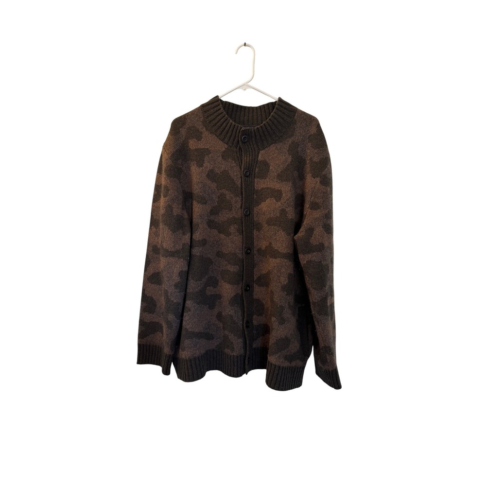 Pendleton Mens XL Camo Lambswool Blend Button Front Mock Neck Cardigan Sweater